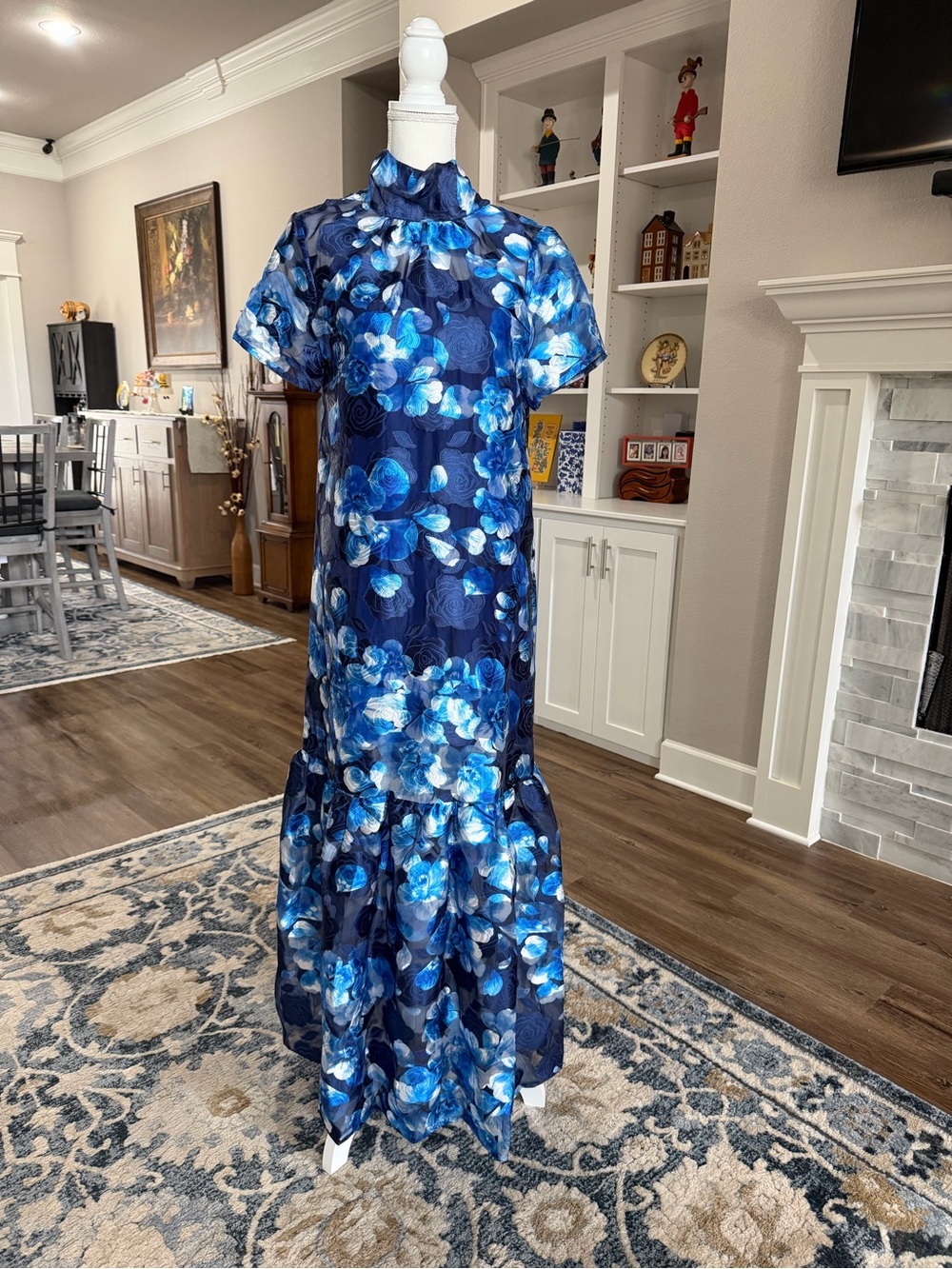 Skies are blue Navy Blue Floral High-Neck Maxi Dress